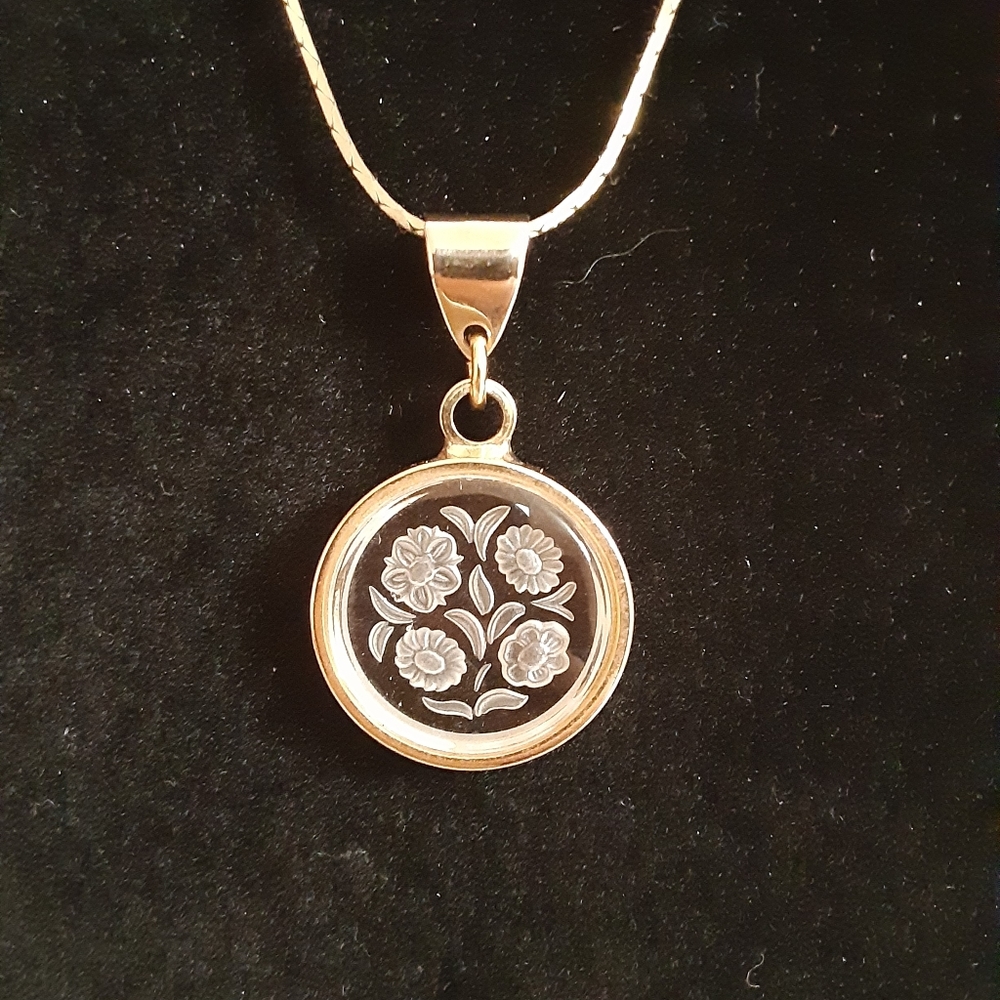 Etched Glass floral pendant necklace